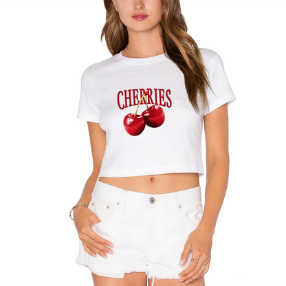 Bold Cherries Wordmark Hot Pink Crop Top ¨C Juicy Fruit Girly Print Tee