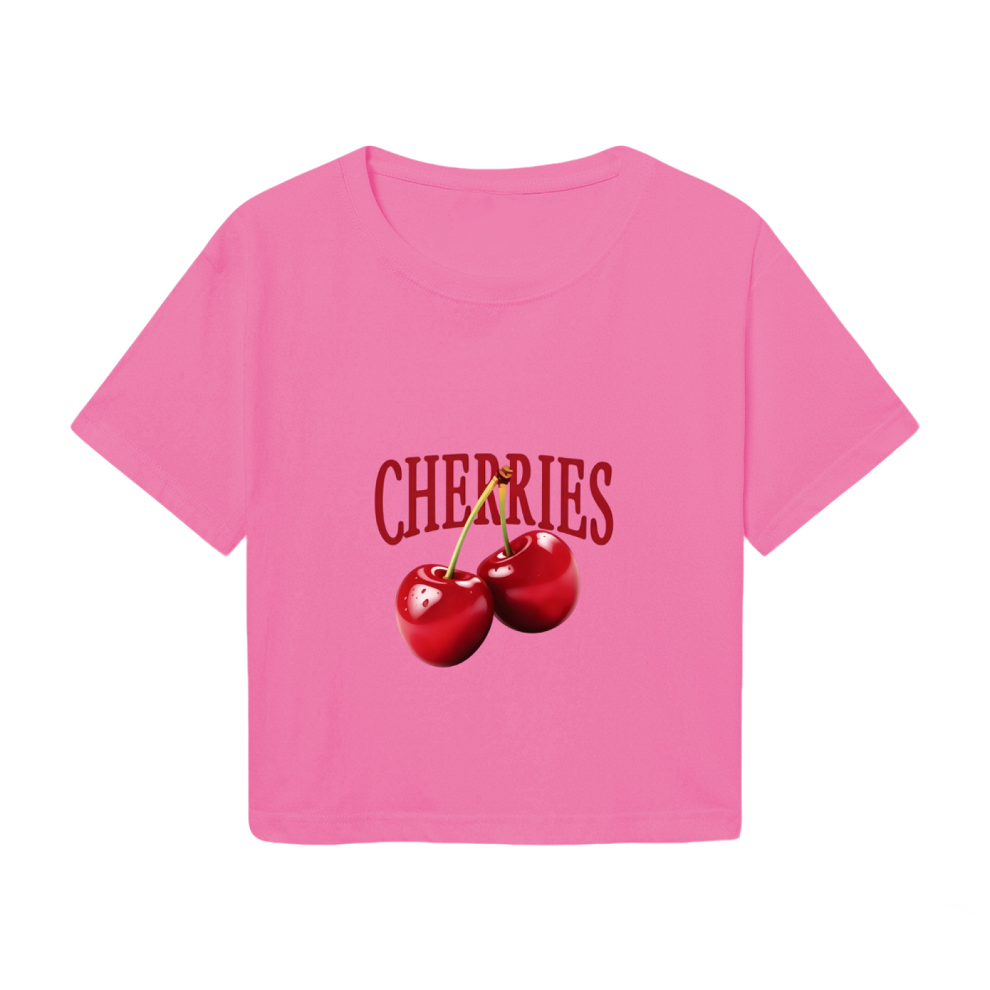Bold Cherries Wordmark Hot Pink Crop Top ¨C Juicy Fruit Girly Print Tee