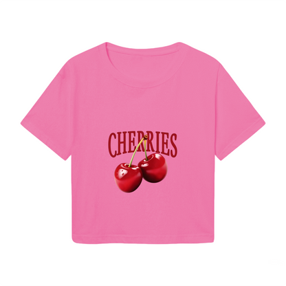 Bold Cherries Wordmark Hot Pink Crop Top ¨C Juicy Fruit Girly Print Tee