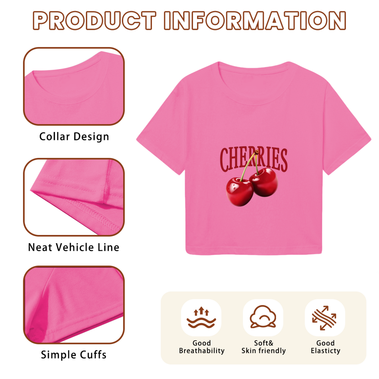 Bold Cherries Wordmark Hot Pink Crop Top ¨C Juicy Fruit Girly Print Tee