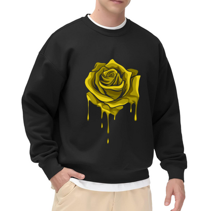 Dripping Yellow Rose Streetwear Black Crewneck Sweatshirt