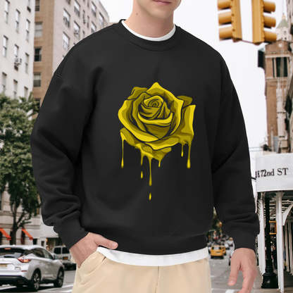 Dripping Yellow Rose Streetwear Black Crewneck Sweatshirt