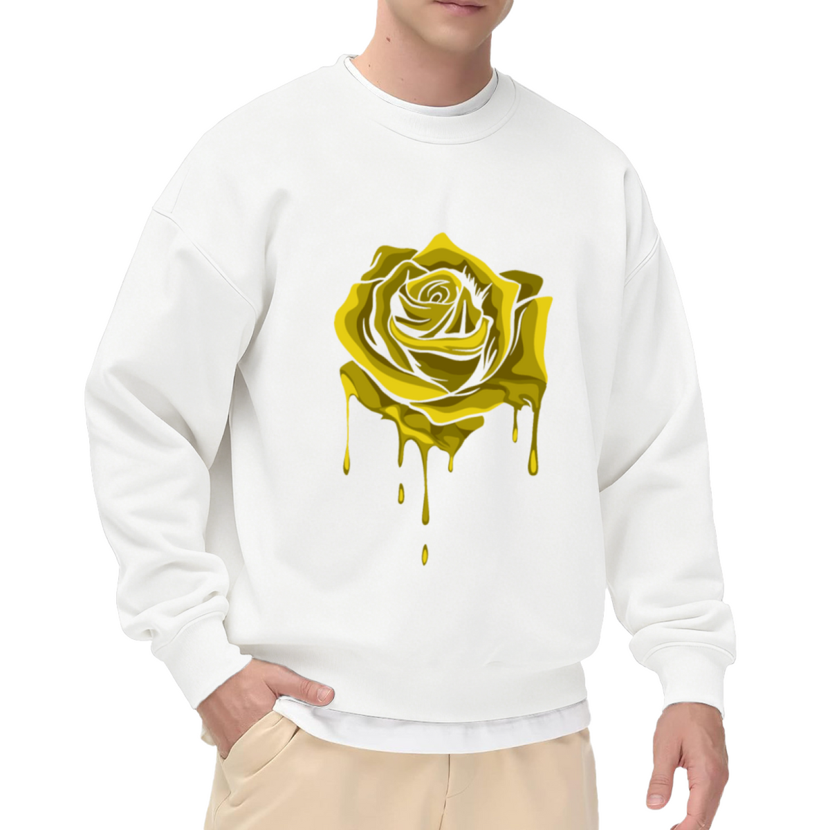 Dripping Yellow Rose Streetwear Black Crewneck Sweatshirt