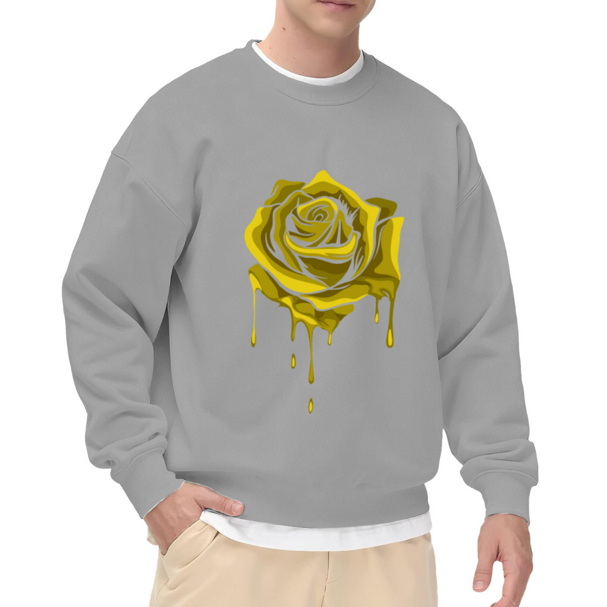 Dripping Yellow Rose Streetwear Black Crewneck Sweatshirt
