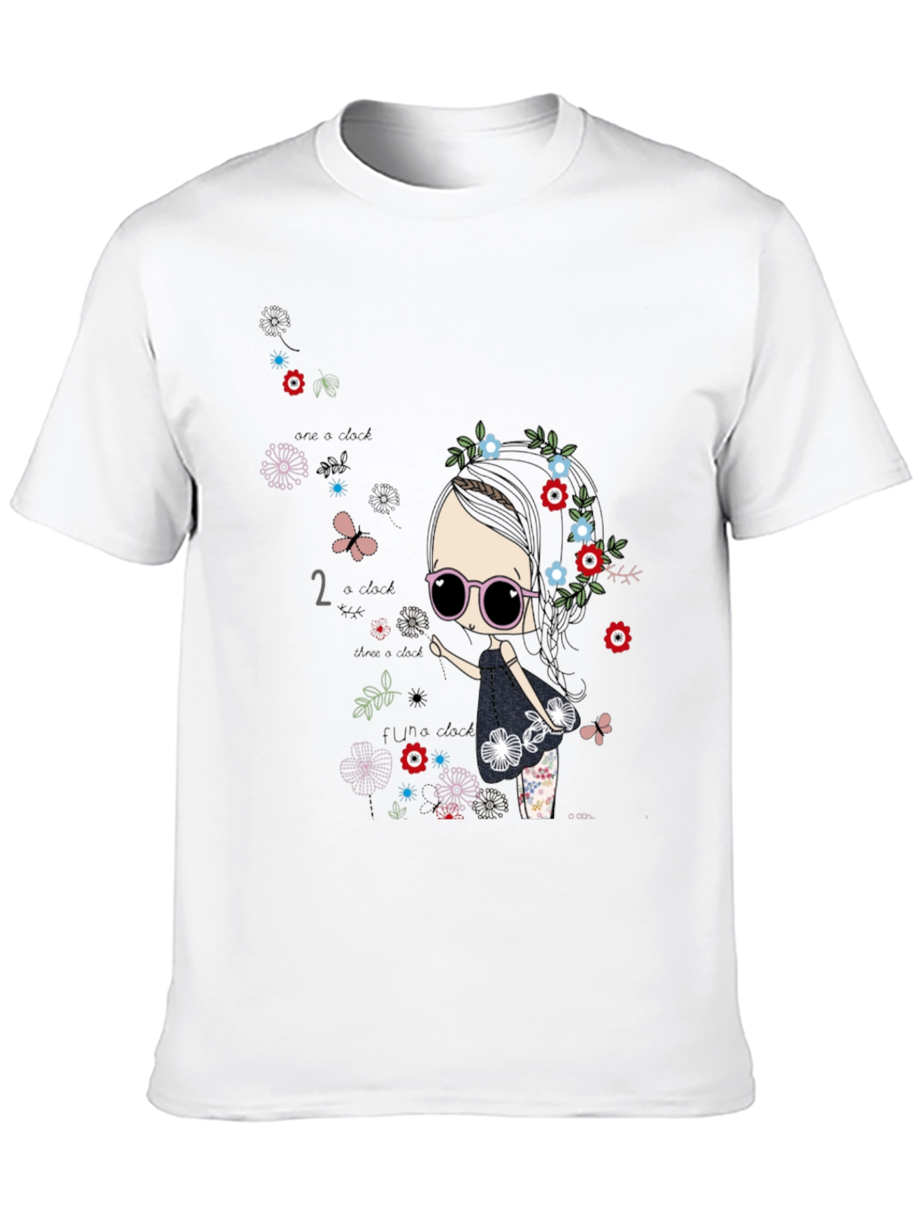 Whimsical Girl Graphic Tee - Black
