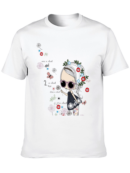 Whimsical Girl Graphic Tee - Black