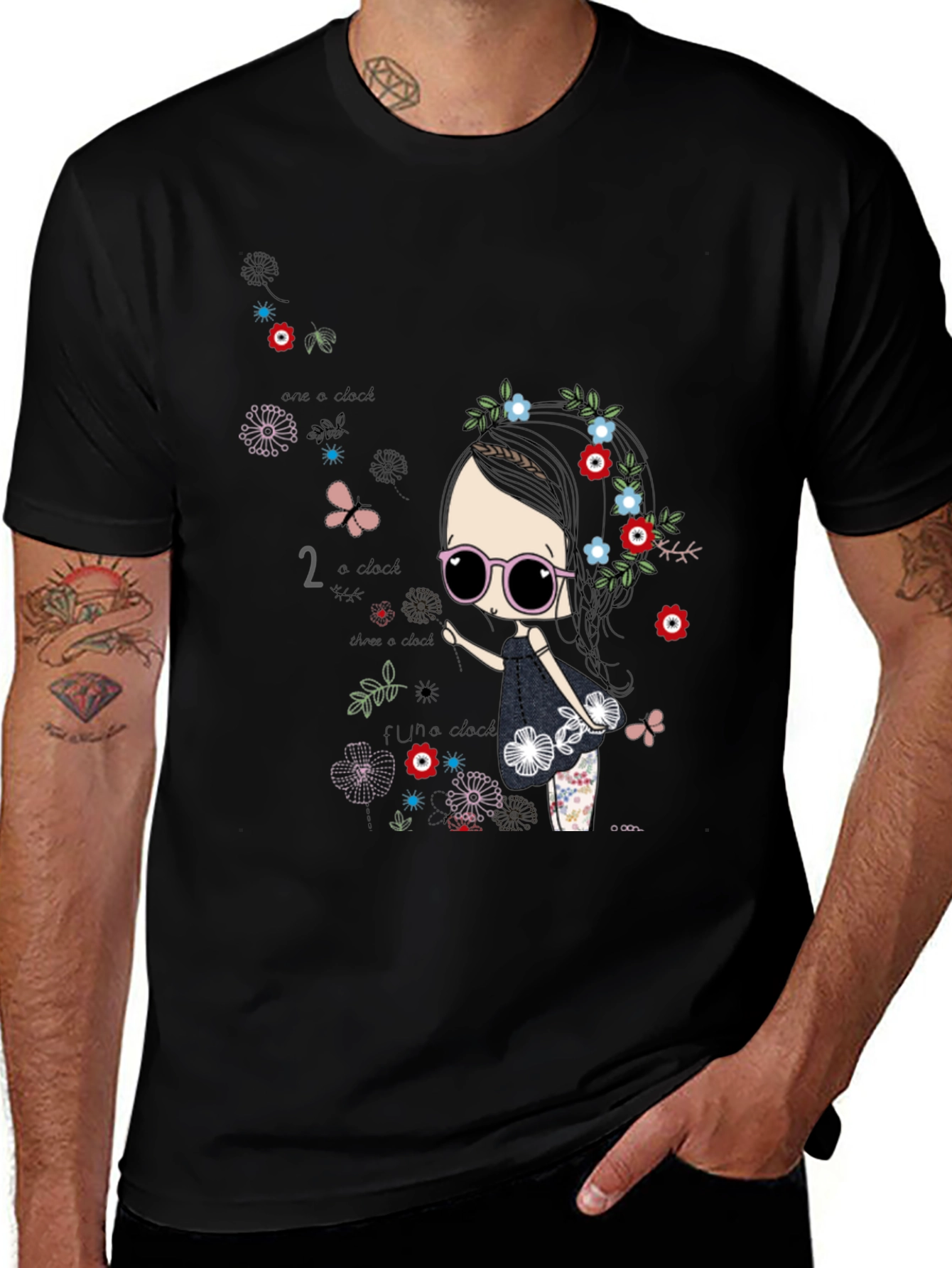 Whimsical Girl Graphic Tee - Black