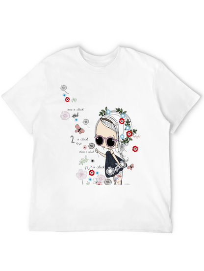 Whimsical Girl Graphic Tee - Black