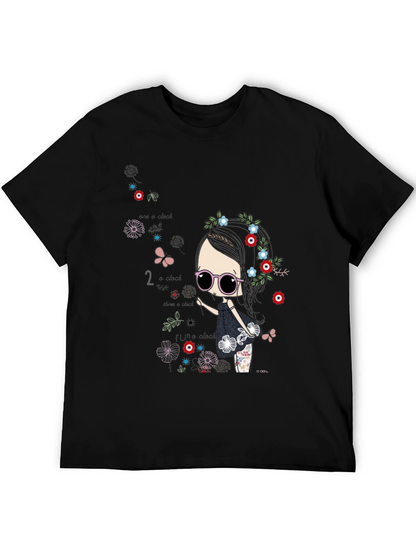 Whimsical Girl Graphic Tee - Black
