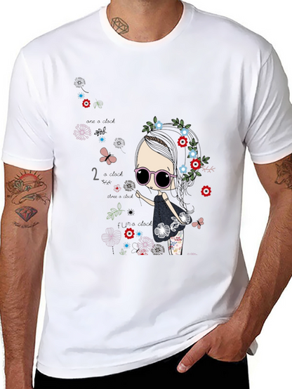 Whimsical Girl Graphic Tee - Black