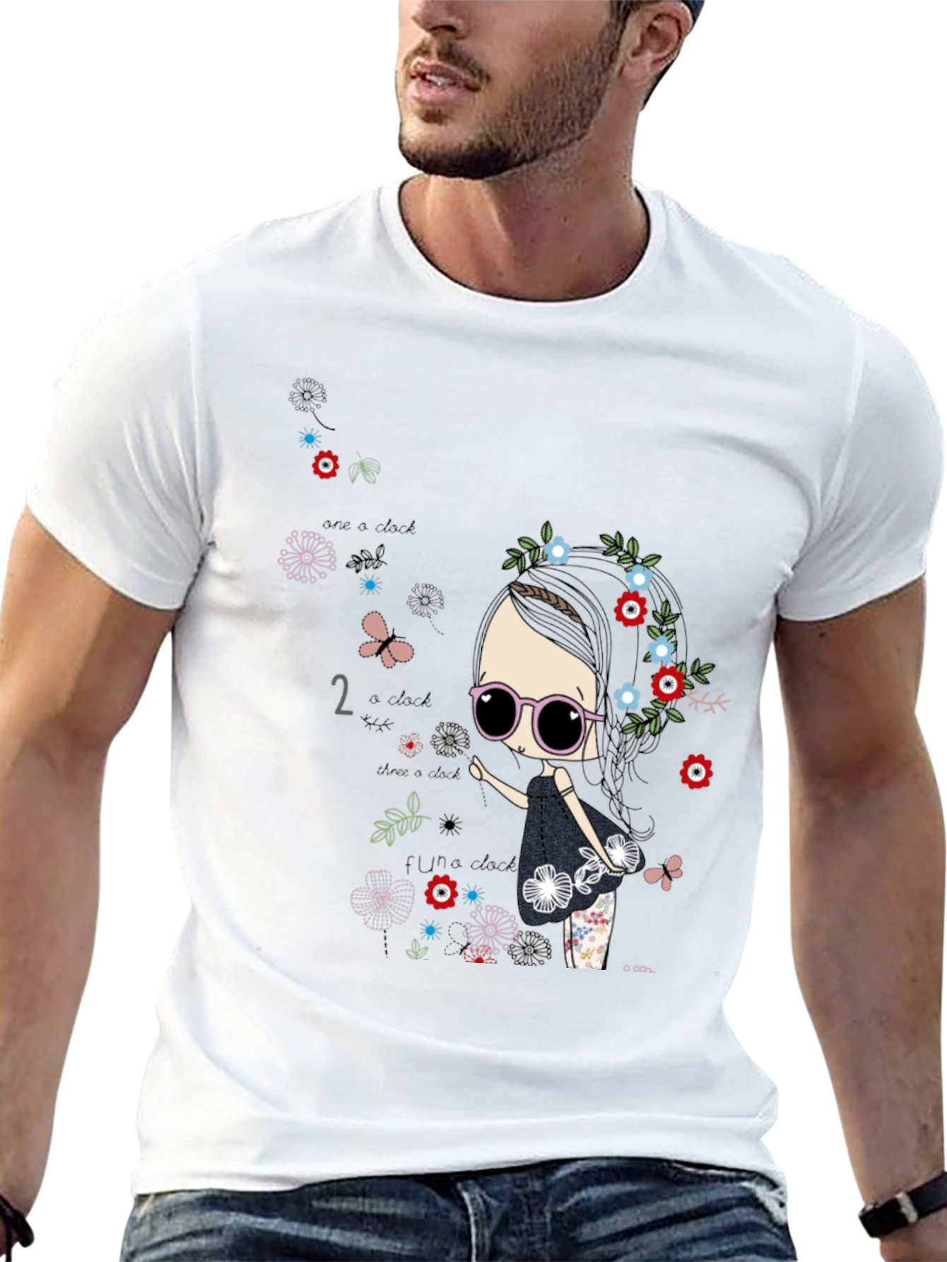 Whimsical Girl Graphic Tee - Black