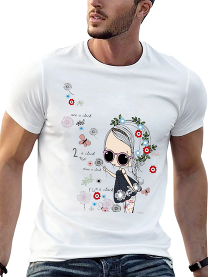 Whimsical Girl Graphic Tee - Black