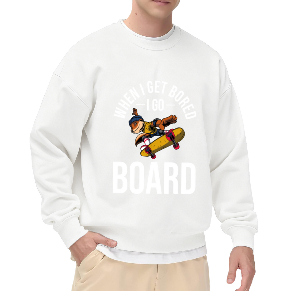 When I Get Bored I Go Board Skateboard Humor Animal Crewneck Sweatshirt