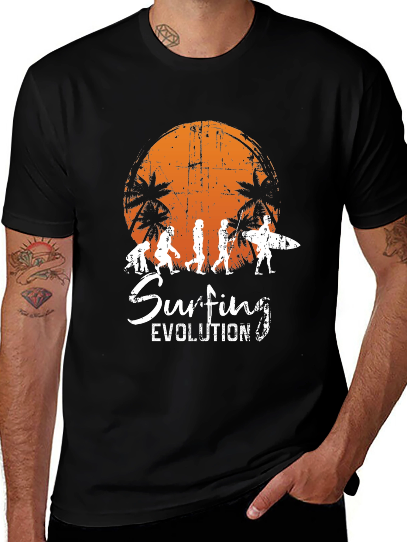 Surfing Evolution Black Graphic Tee