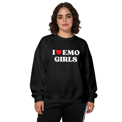 I Love Emo Girls Retro Statement Graphic Crewneck Sweatshirt