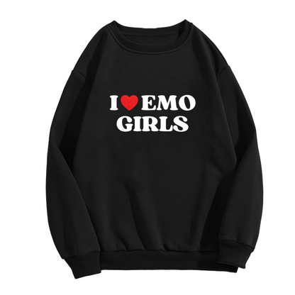 I Love Emo Girls Retro Statement Graphic Crewneck Sweatshirt