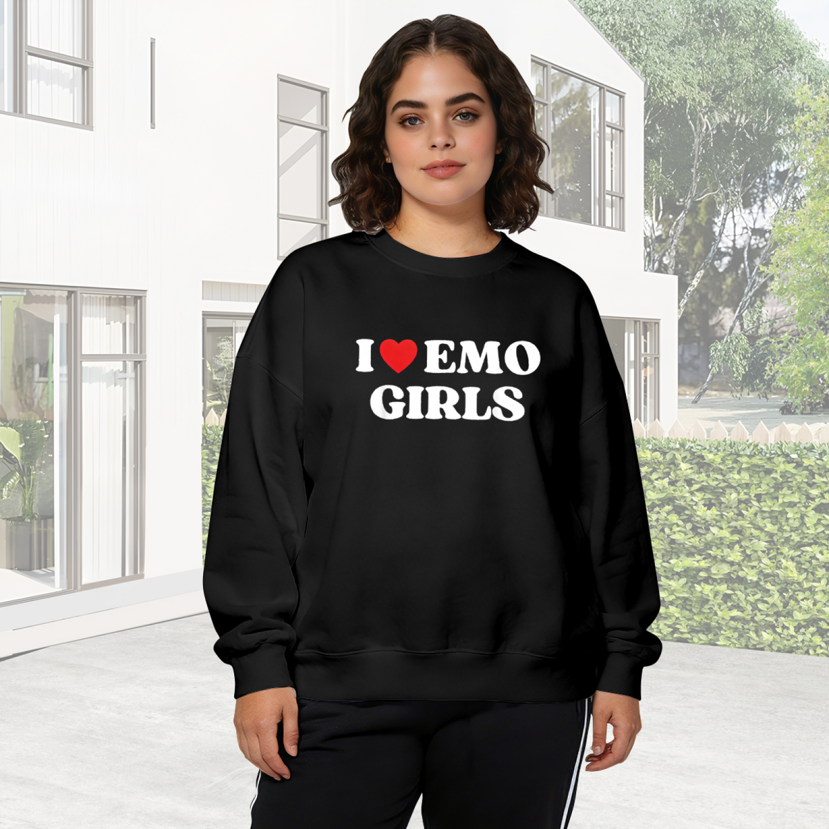 I Love Emo Girls Retro Statement Graphic Crewneck Sweatshirt