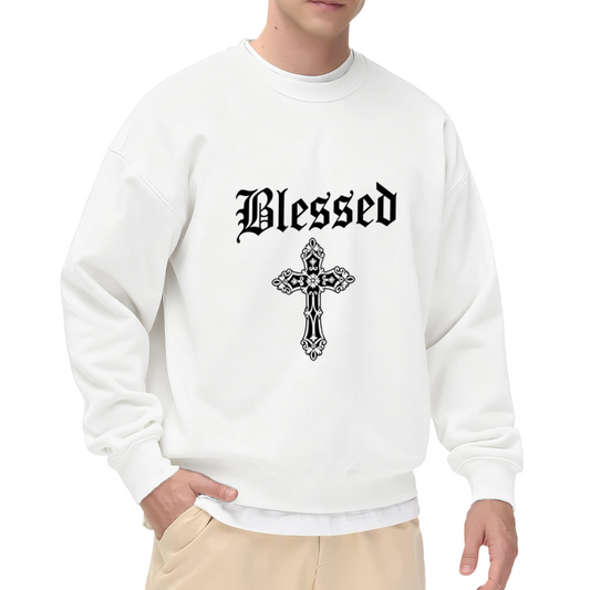 Gothic Blessed Cross Pattern White Fake Two?Piece Sweatshirt