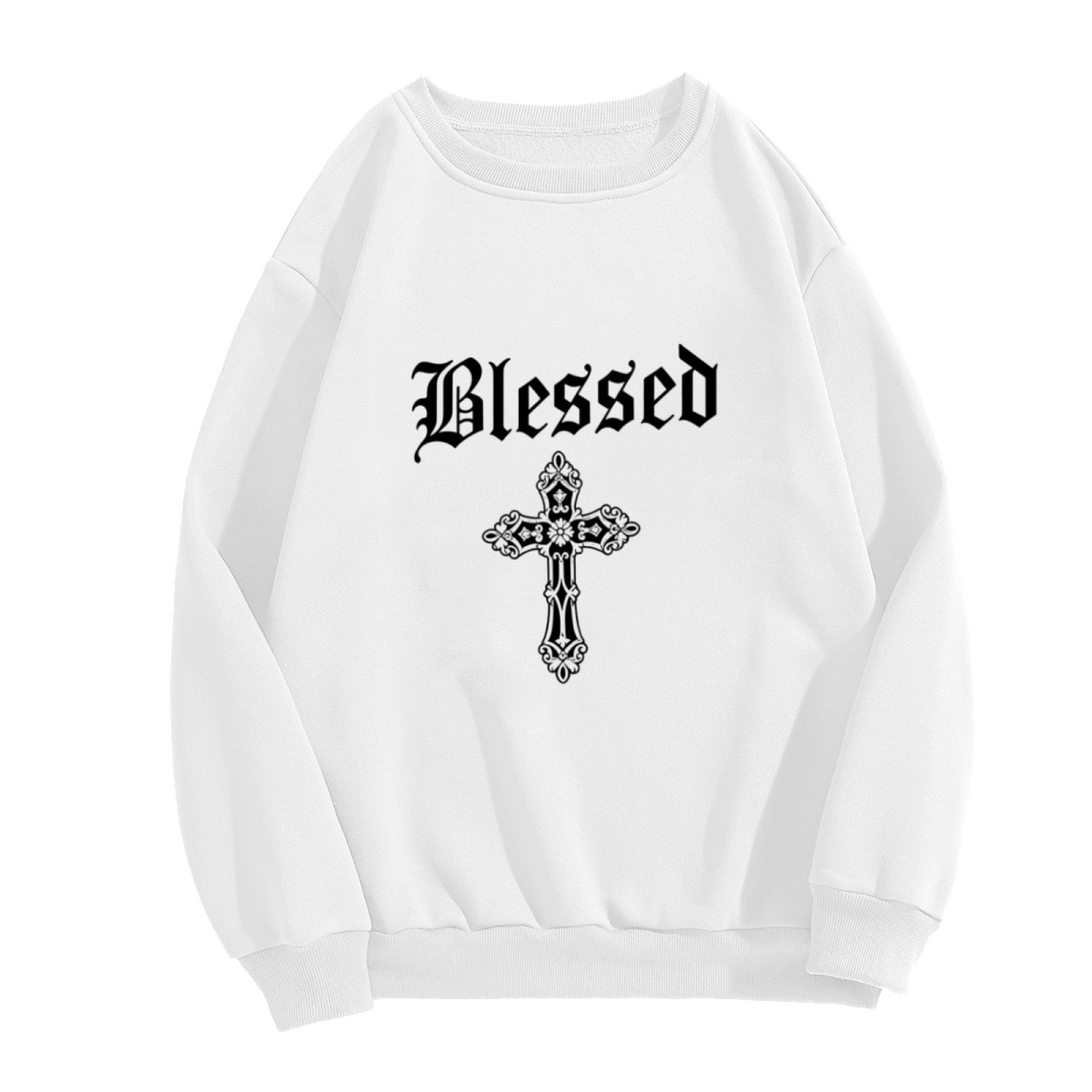 Gothic Blessed Cross Pattern White Fake Two?Piece Sweatshirt