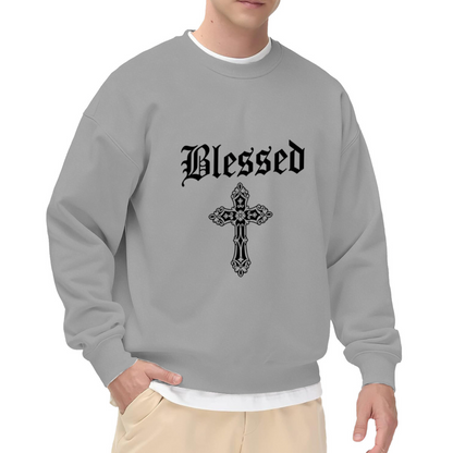 Gothic Blessed Cross Pattern White Fake Two?Piece Sweatshirt