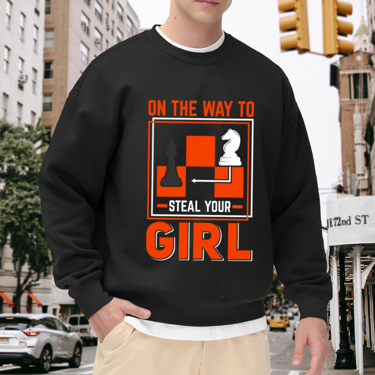 On The Way To Steal Your Girl Chess Meme Funny Crewneck Sweatshirt