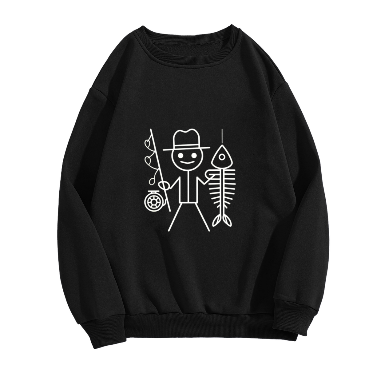 Funny Fisherman Stick Figure Fishing Hobby Graphic Crewneck Sweatshirt