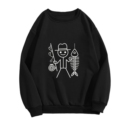 Funny Fisherman Stick Figure Fishing Hobby Graphic Crewneck Sweatshirt