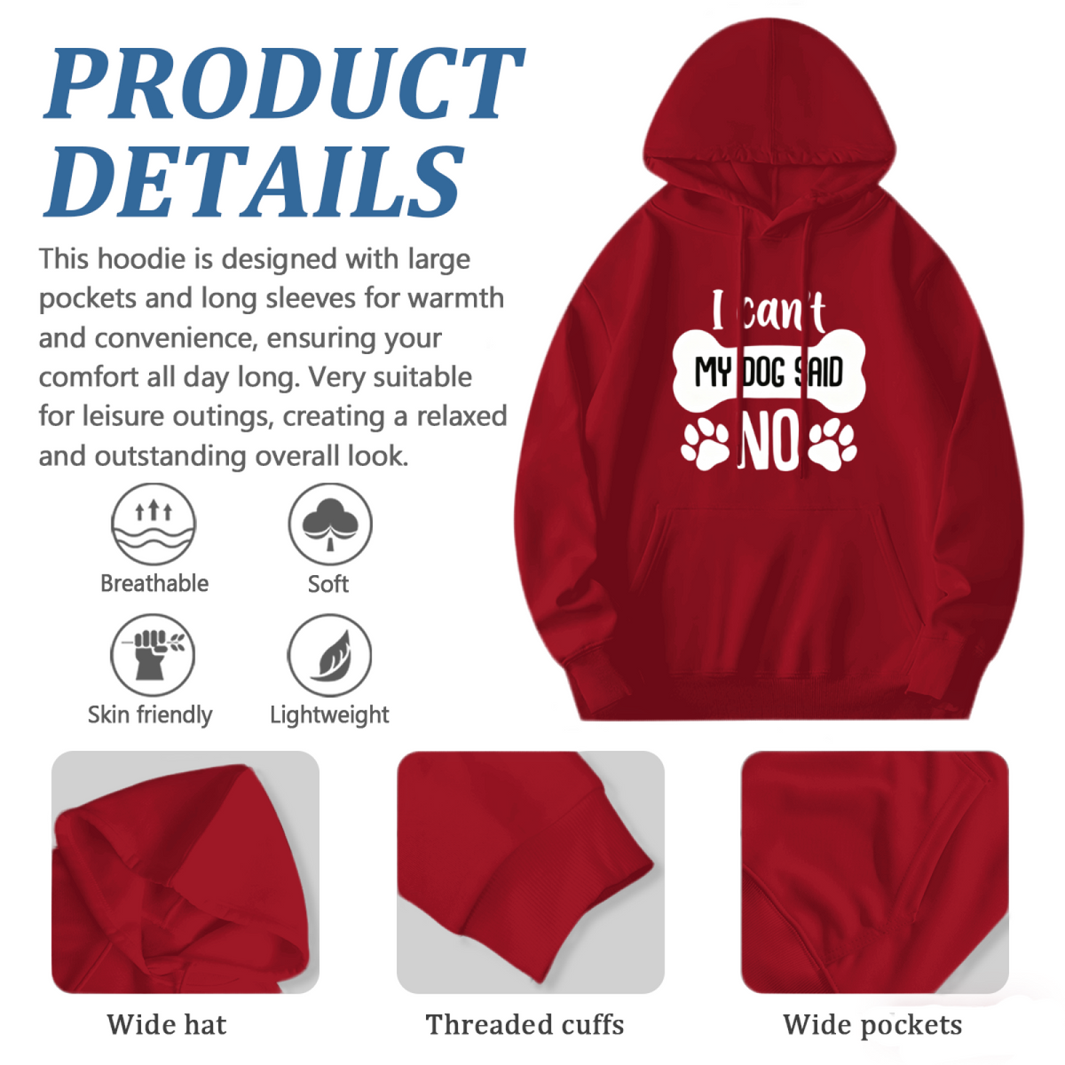 Funny Dog Bone Slogan Eye?Catching Red Hoodie