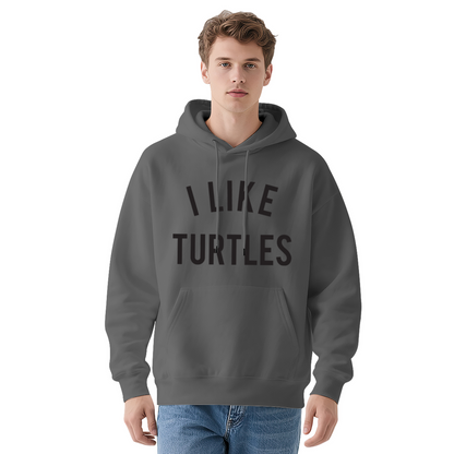 Simple I Like Turtles Text White Hoodie, Minimal Cute Soft Casual Pullover