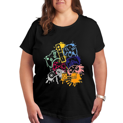Color Splash Retro Game Controllers Gamer Tee