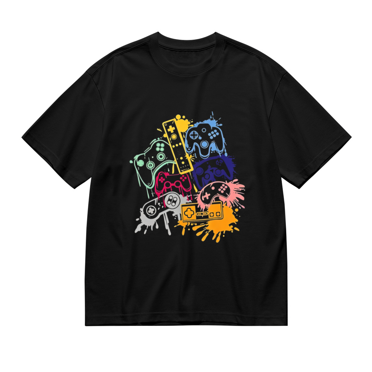 Color Splash Retro Game Controllers Gamer Tee