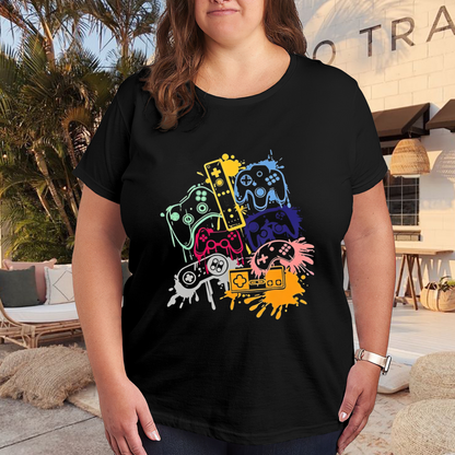 Color Splash Retro Game Controllers Gamer Tee