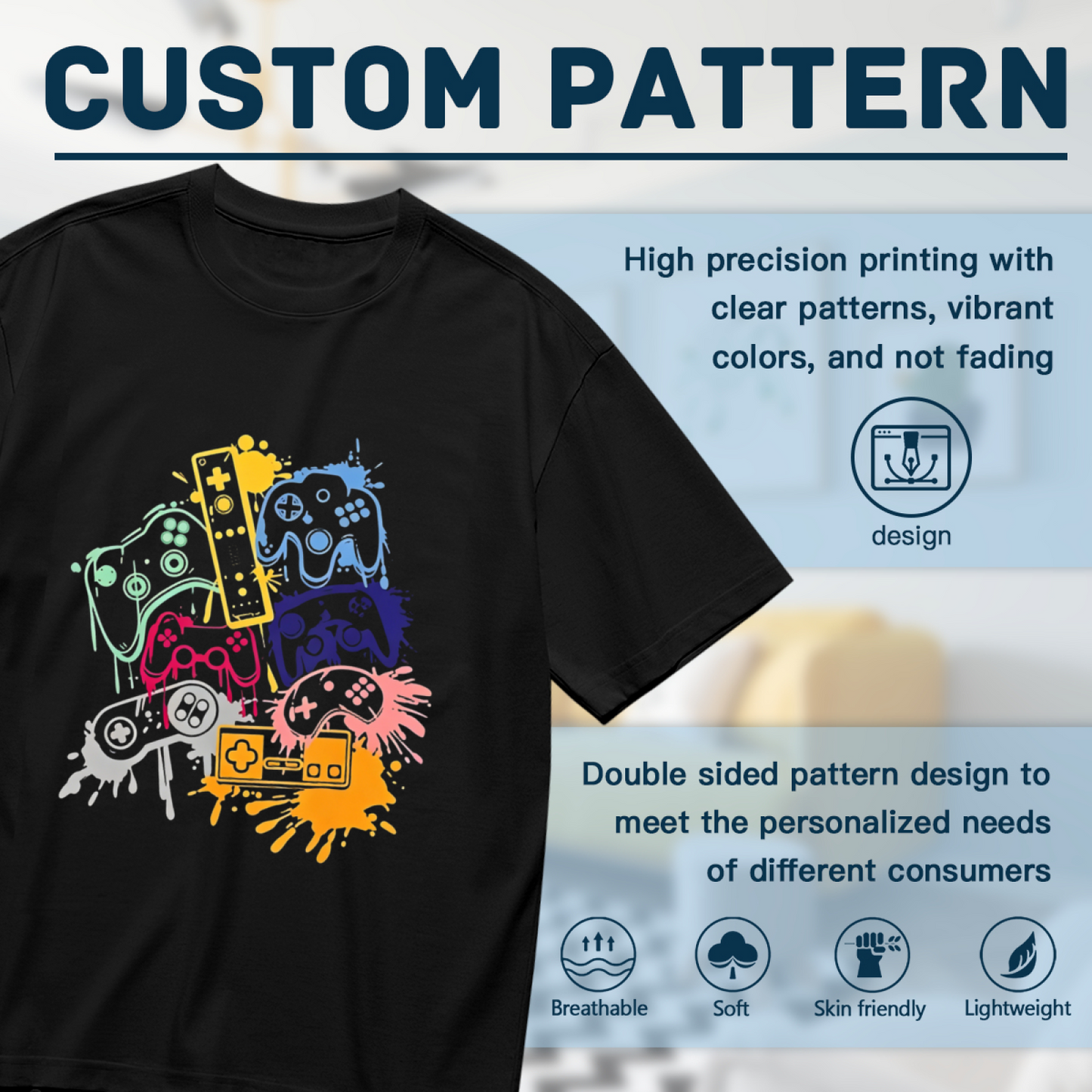 Color Splash Retro Game Controllers Gamer Tee