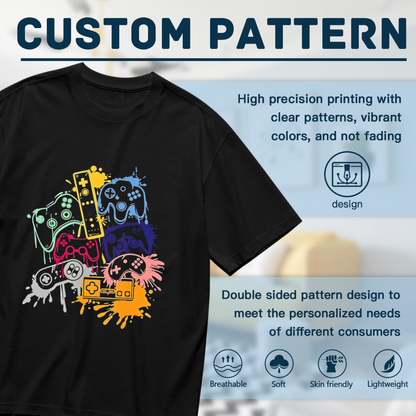 Color Splash Retro Game Controllers Gamer Tee