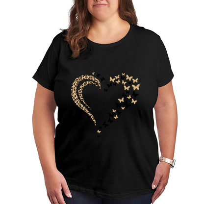 Leopard Heart Golden Butterfly Graphic White Casual Top