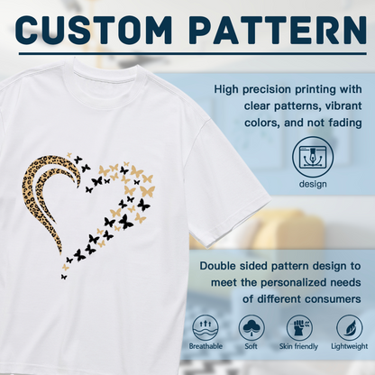 Leopard Heart Golden Butterfly Graphic White Casual Top