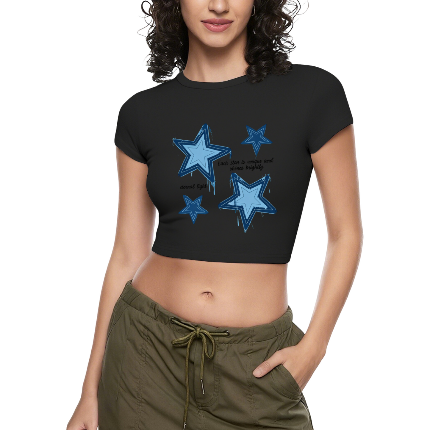 Drip Blue Star Aesthetic White Cropped Tee