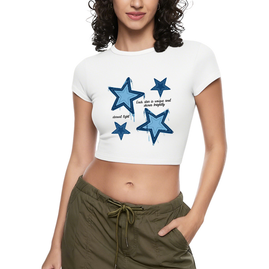 Drip Blue Star Aesthetic White Cropped Tee