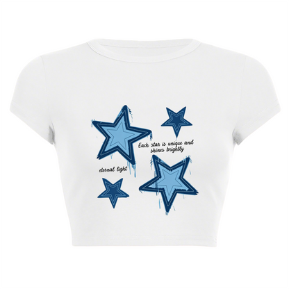 Drip Blue Star Aesthetic White Cropped Tee