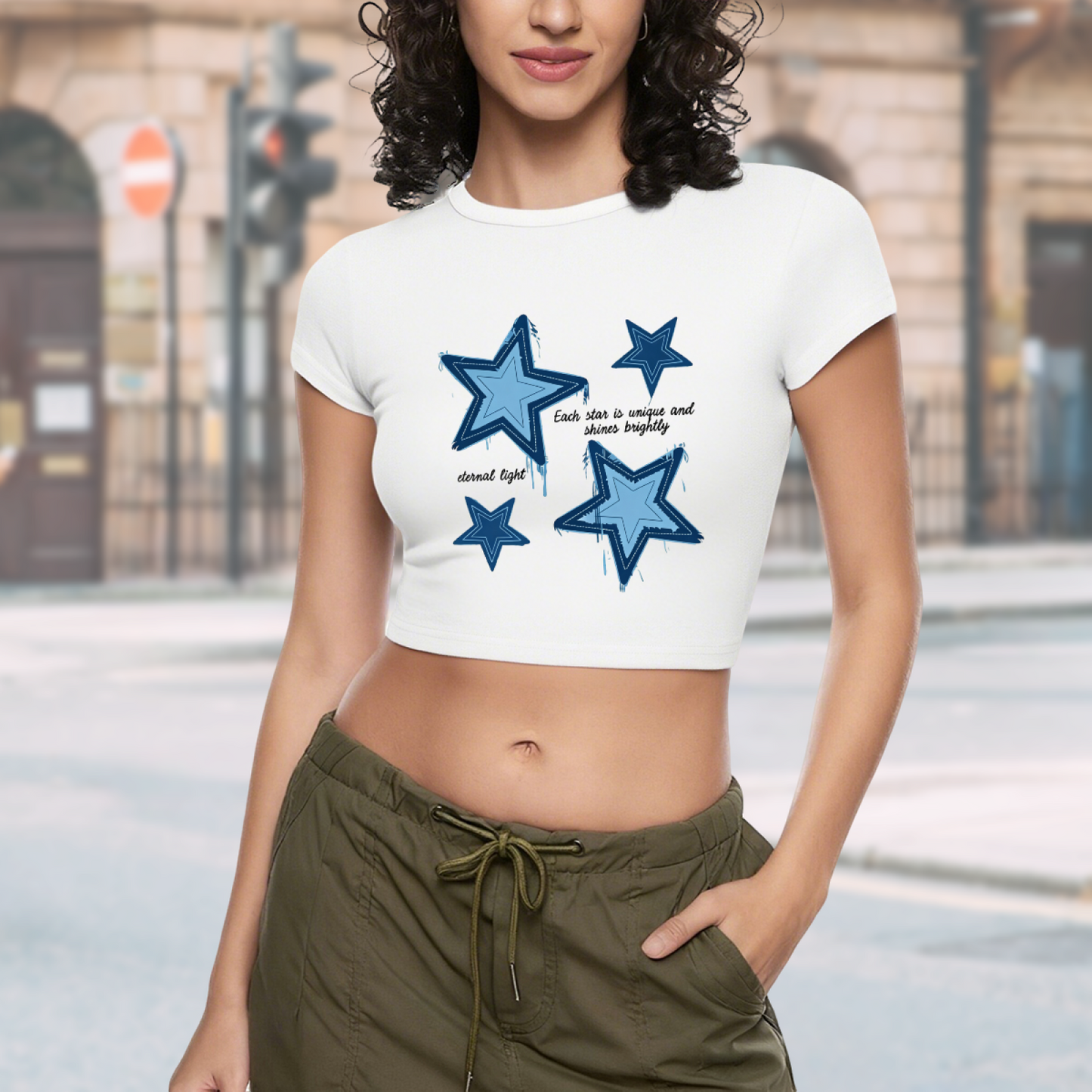Drip Blue Star Aesthetic White Cropped Tee