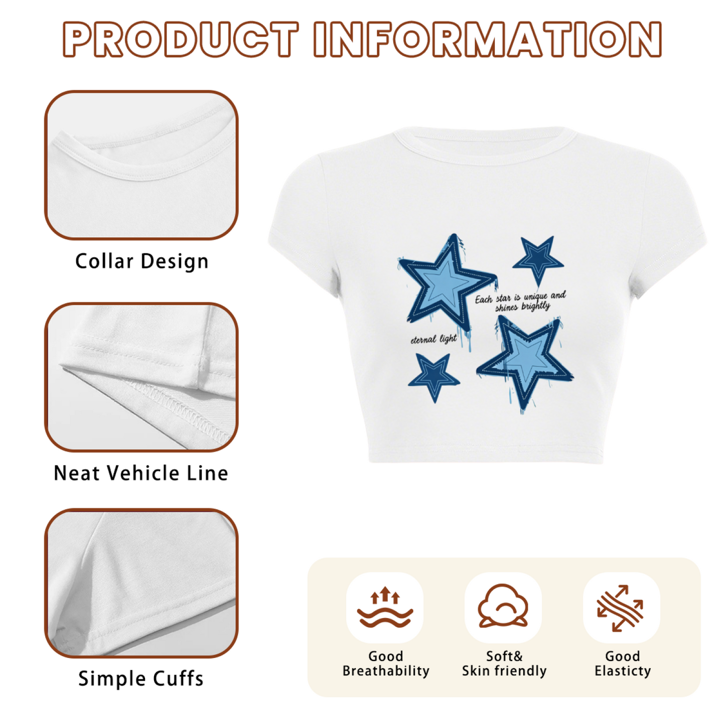 Drip Blue Star Aesthetic White Cropped Tee