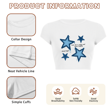 Drip Blue Star Aesthetic White Cropped Tee