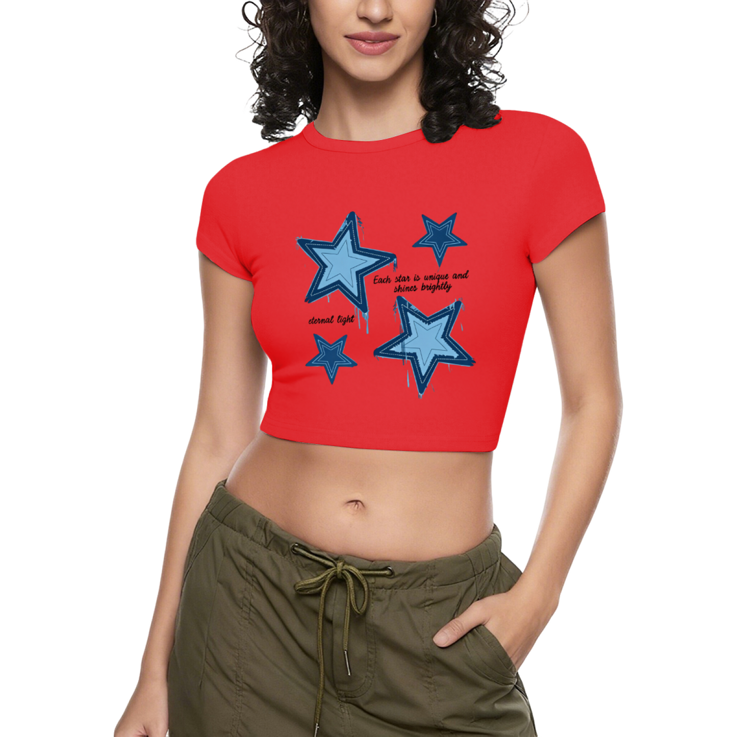 Drip Blue Star Aesthetic White Cropped Tee
