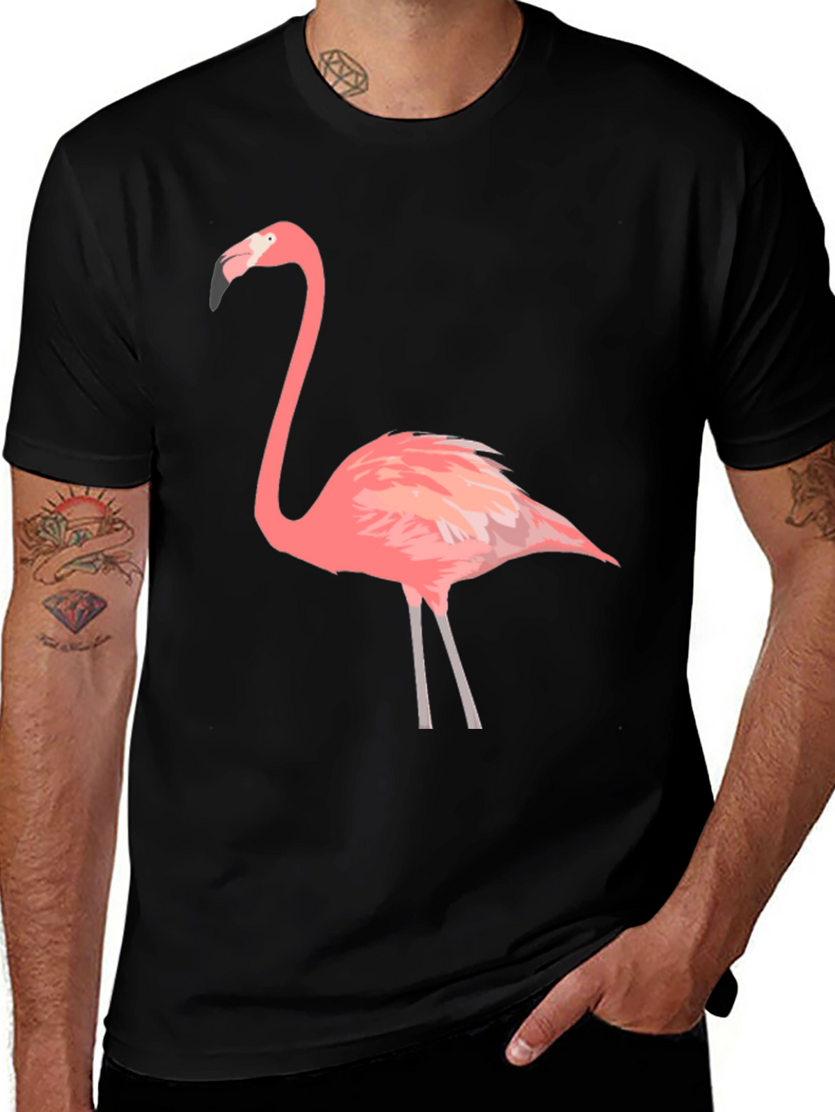 Flamingo Graphic Tee - Black Cotton T-Shirt