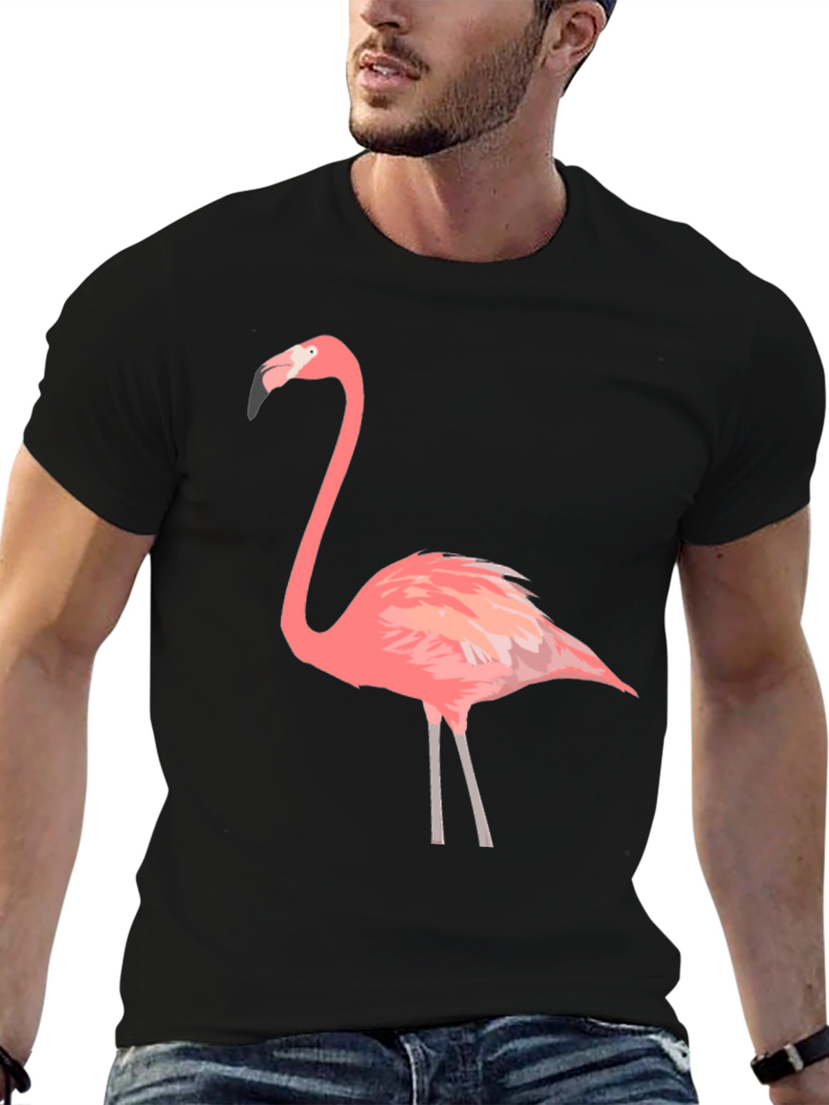 Flamingo Graphic Tee - Black Cotton T-Shirt