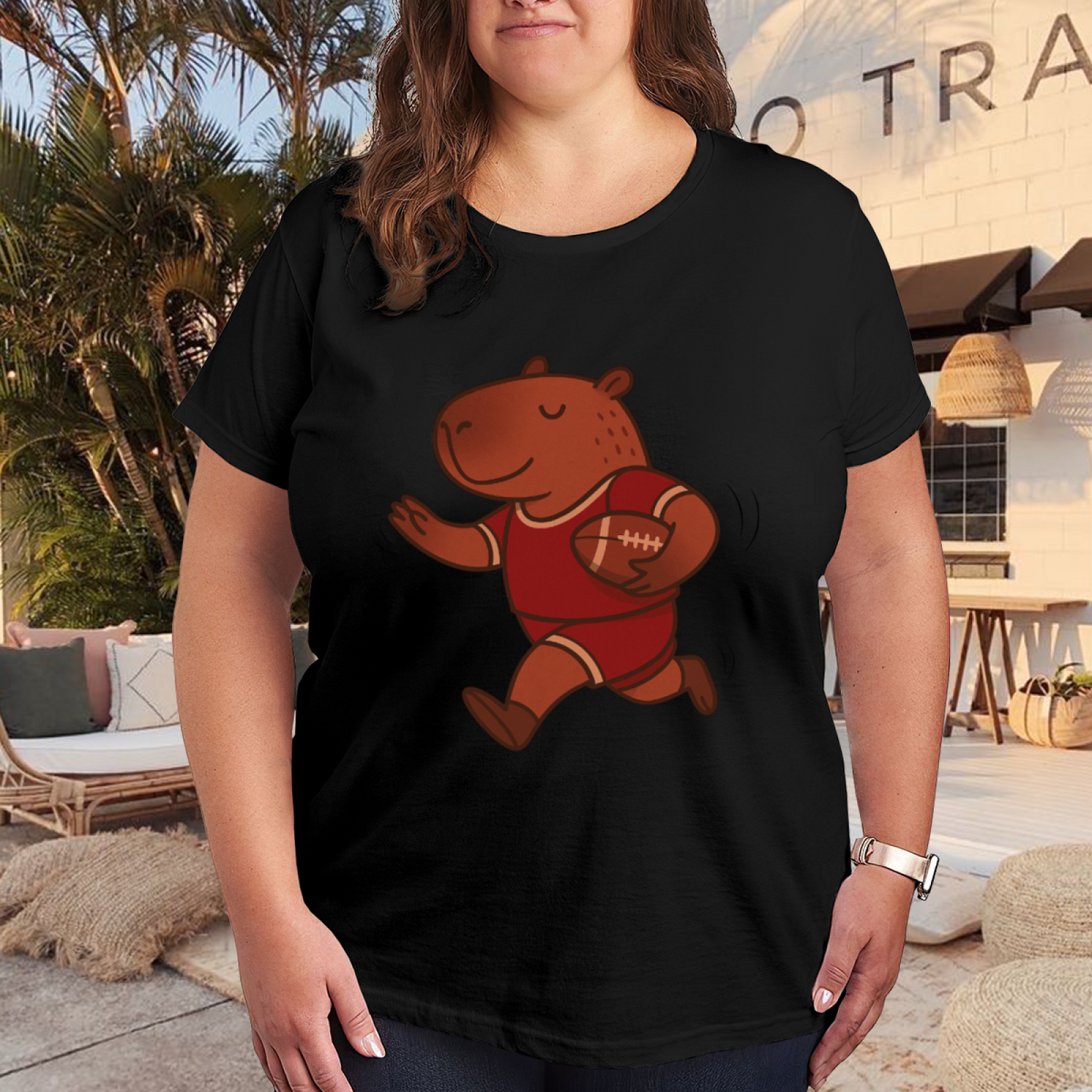 Chill Capybara Football Cartoon Cute Shirt