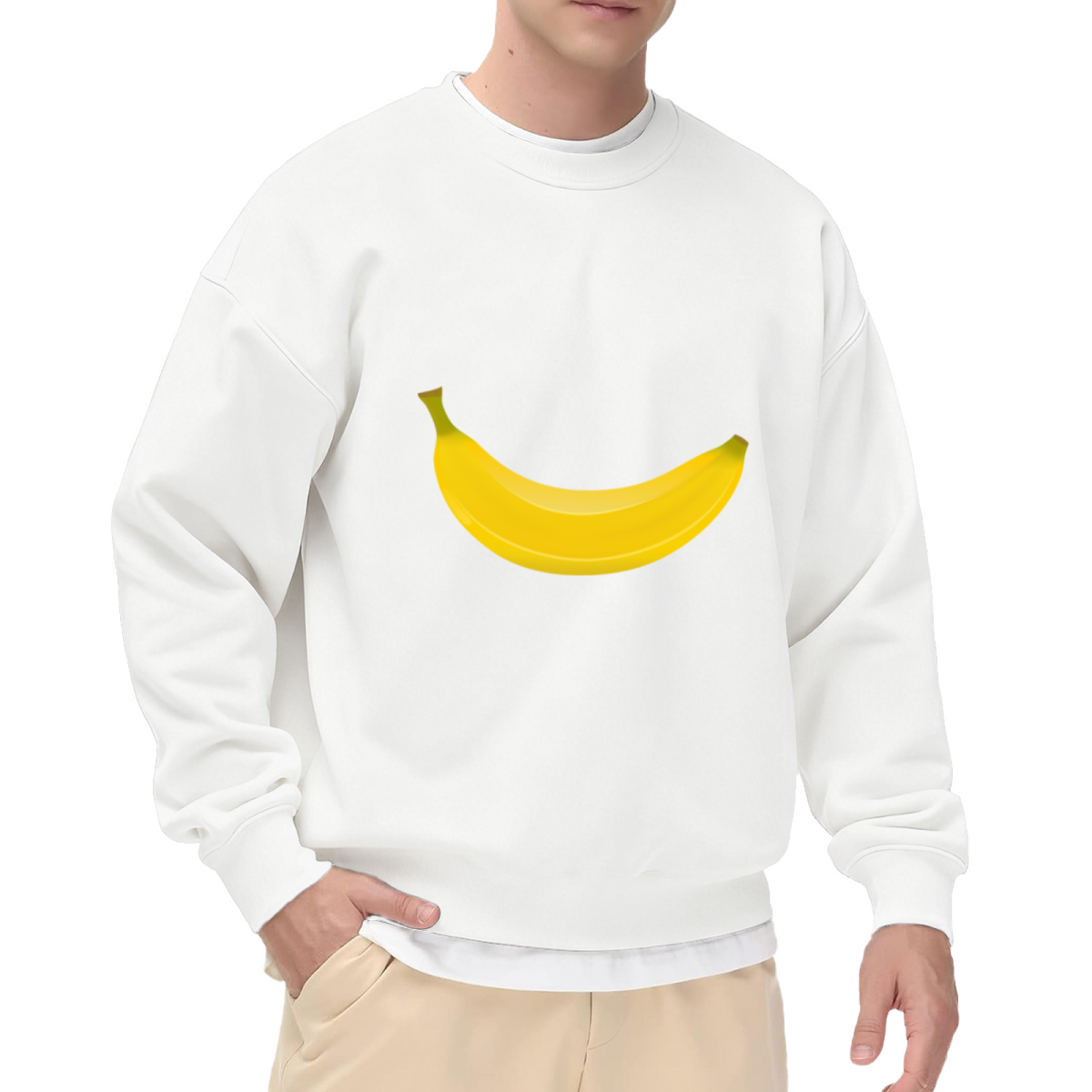 Cute Cartoon Banana Simple Print Crewneck Sweatshirt