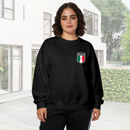 Mexico Flag Shield Patch Minimal Crewneck Sweatshirt