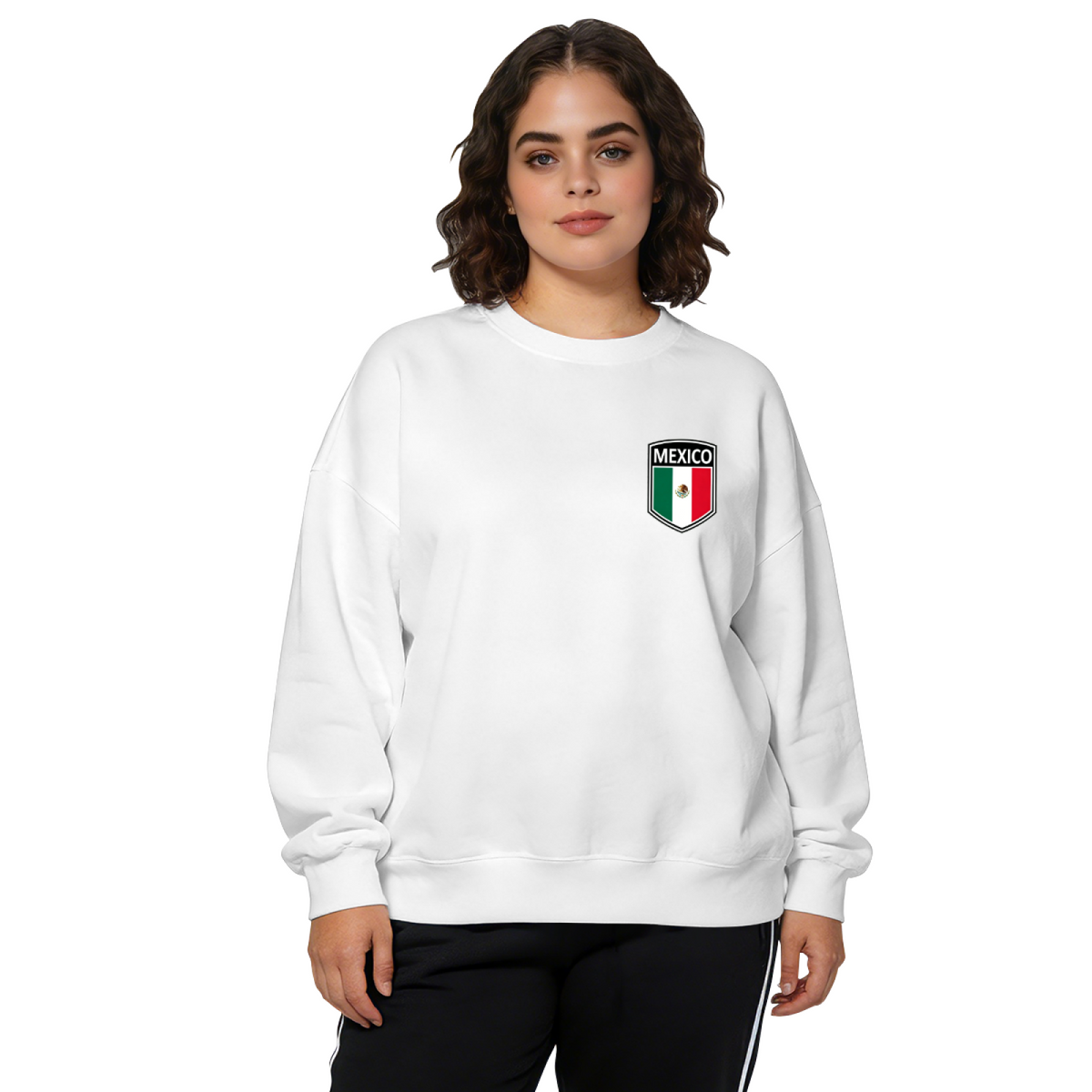 Mexico Flag Shield Patch Minimal Crewneck Sweatshirt