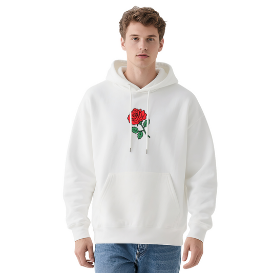 Classic Red Rose Art Simple White Hoodie